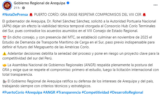 Gobierno Regional de Arequipa pide anular viabilidad...