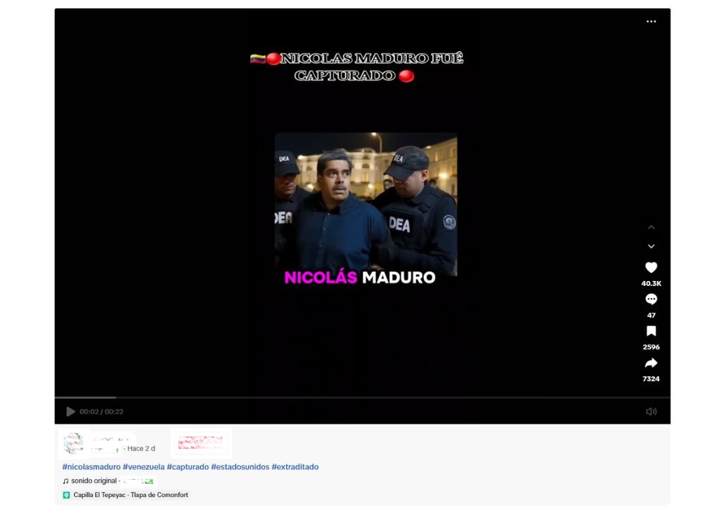 Es falso que Nicolás Maduro fue capturado por solda...